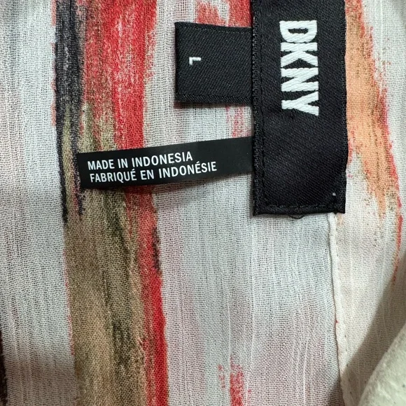 DKNY Women’s Sheer Abstract Chiffon Red and White Patterned Shirt Size L - Picture 8 of 9